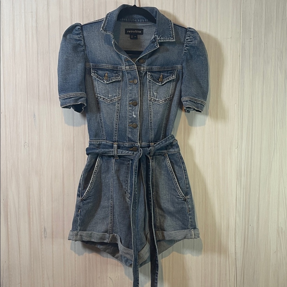 RETROFETE PHEOBE DENIM PUFF SLEEVE ROMPER XS - Picture 3 of 6